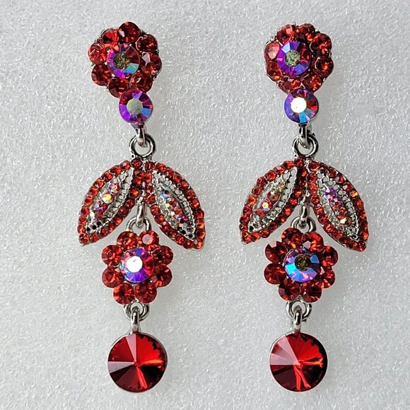 Red Rhinestone Chandelier Earrings - Picture 1 of 10